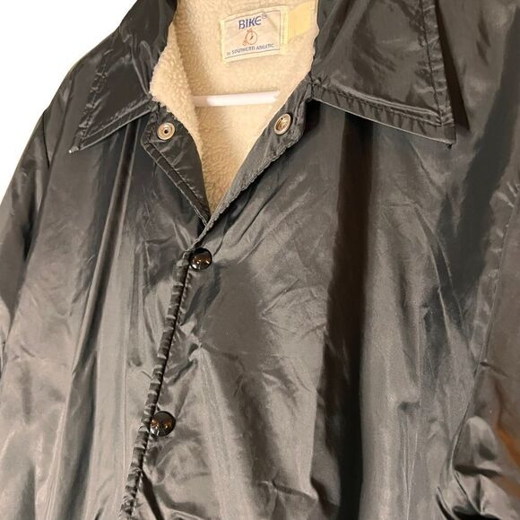 Vintage Bike brand black nylon snap up windbreaker cream faux fur lined collared - Picture 4 of 11